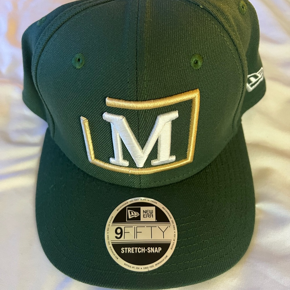 Maison De Bouchard green new era stretch snap hat